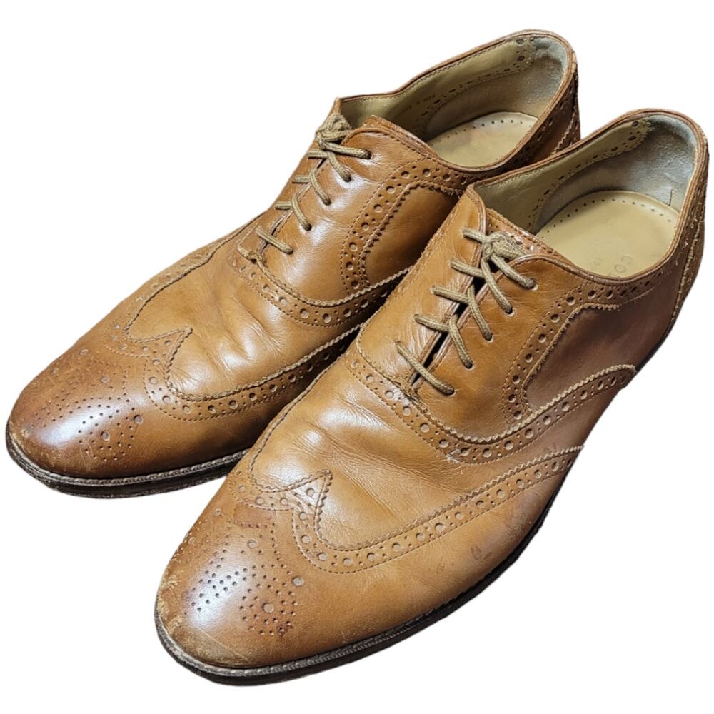 Cole Haan Grand OS Wingtip Oxford Leather Dress Shoes Tan Brown Brogue 11.5